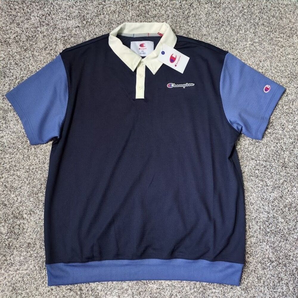 NWT Champion Arena Polo Mens XL Navy Blue Colorblock Mesh Golf Tennis Shirt